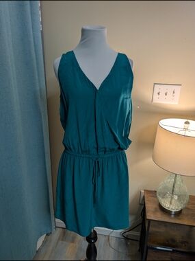 Lavender Brown- Teal V Neck Dress 100% Silk